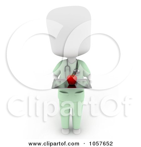 Royalty-Free CGI Clip Art Illustration of a 3d Ivory Surgeon Holding An Apple On A Tray by BNP Design Studio