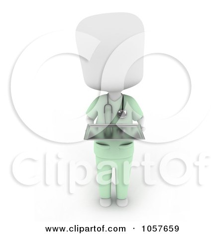 Royalty-Free CGI Clip Art Illustration of a 3d Ivory Surgeon Holding A Tray by BNP Design Studio