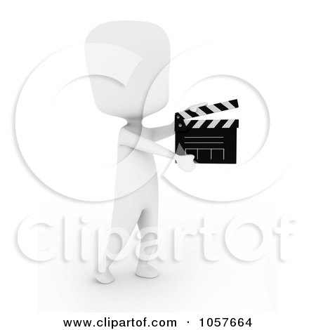 Royalty-Free CGI Clip Art Illustration of a 3d Ivory Director Using A Clapper Board by BNP Design Studio