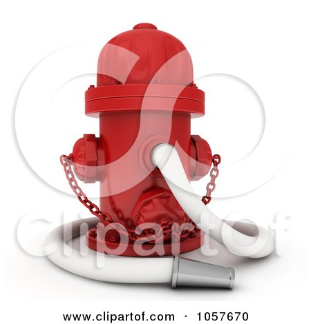 Royalty-Free CGI Clip Art Illustration of a 3d Red Fire Hydrant And Hose by BNP Design Studio
