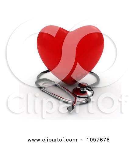 Royalty-Free CGI Clip Art Illustration of a 3d Red Heart With A Stethoscope - 2 by BNP Design Studio