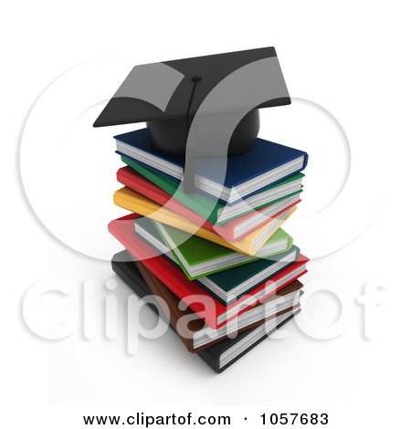 Royalty-Free CGI Clip Art Illustration of a 3d Graduation Cap On School Books by BNP Design Studio