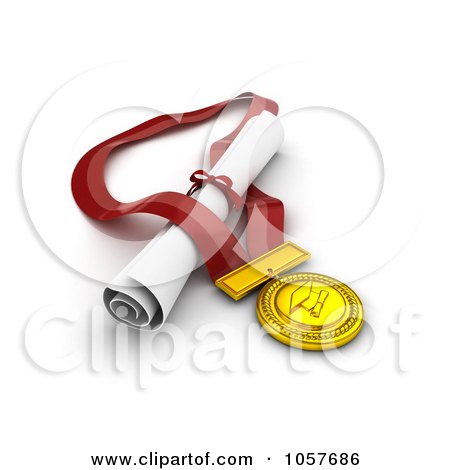 Royalty-Free CGI Clip Art Illustration of a 3d Medal And Diploma by BNP Design Studio