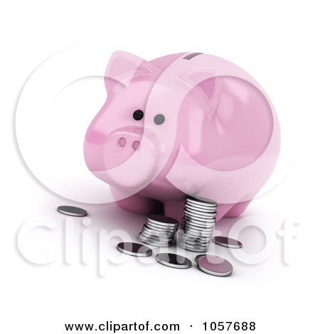 Royalty-Free CGI Clip Art Illustration of a 3d Piggy Bank With Silver Rounds by BNP Design Studio