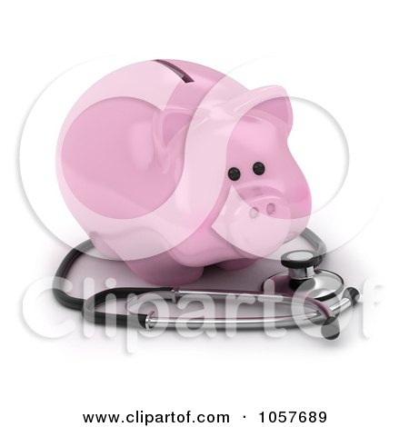 Royalty-Free CGI Clip Art Illustration of a 3d Piggy Bank With A Stethoscope by BNP Design Studio