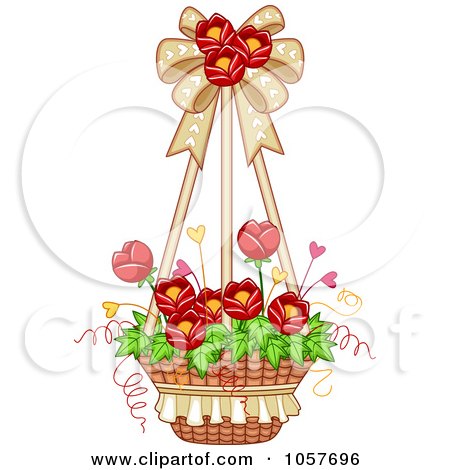 Royalty-Free Vector Clip Art Illustration of a Hanging Basket Of Red Tulip Flowers by BNP Design Studio