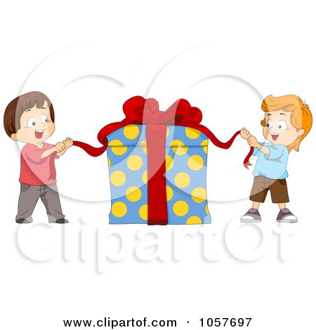 Royalty-Free Vector Clip Art Illustration of Two Kids Opening A Big Gift by BNP Design Studio