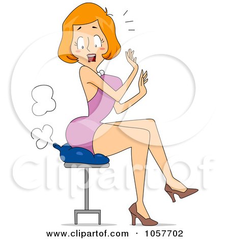 Royalty-Free Vector Clip Art Illustration of a Woman Sitting Down On A Fart Cushion On A Stool by BNP Design Studio