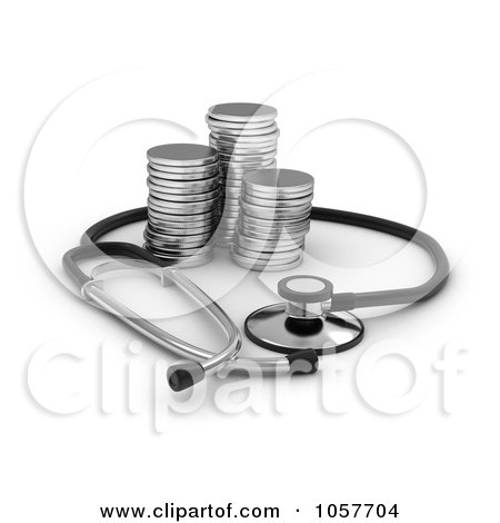Royalty-Free CGI Clip Art Illustration of a 3d Stethoscop Around Silver Rounds by BNP Design Studio