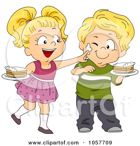 Royalty-Free Vector Clip Art Illustration of a Girl Smearing Frosting Ok A Boy's Cheek by BNP Design Studio