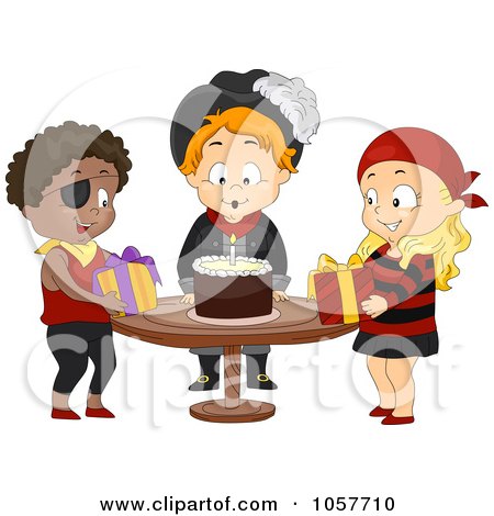 Royalty-Free Vector Clip Art Illustration of a Boy Blowing Out The Candle On His Cake At A Pirate Birthday Party by BNP Design Studio