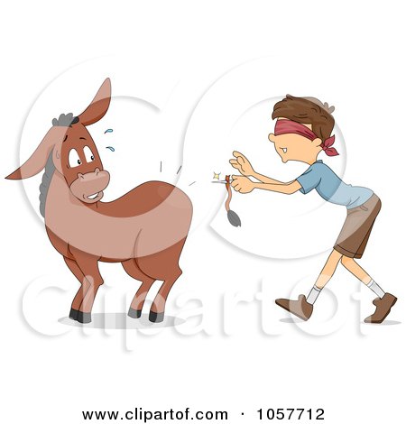 Royalty-Free Vector Clip Art Illustration of a Boy About To Pin A Tail On A Real Donkey by BNP Design Studio