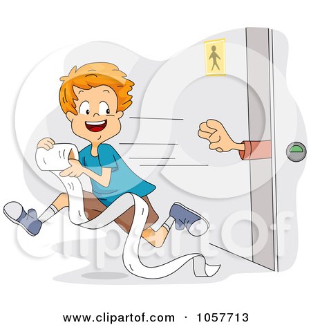 Royalty-Free Vector Clip Art Illustration of a Boy Stealing Toilet Paper From A Restroom by BNP Design Studio