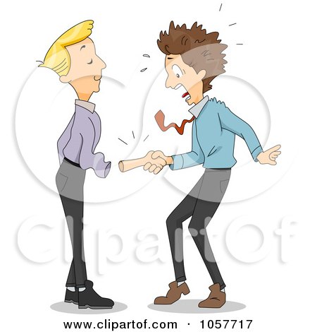 Royalty-Free Vector Clip Art Illustration of a Man Shaking A Fake Hand As It Falls Out Of A Sleeve by BNP Design Studio