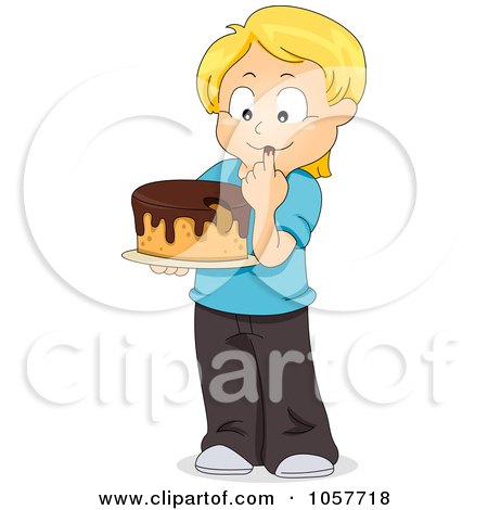 Royalty-Free Vector Clip Art Illustration of a Blond Boy Eating Frosting On A Cake by BNP Design Studio