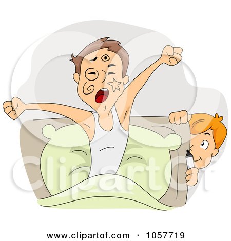 Royalty-Free Vector Clip Art Illustration of a Boy Hiding Behind His Big Brother's Bed After Drawing On His Face by BNP Design Studio
