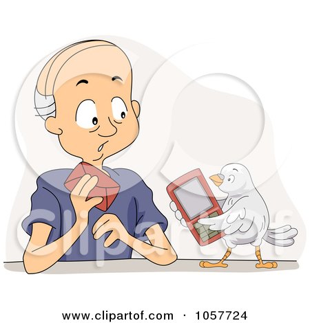 Royalty-Free Vector Clip Art Illustration of a Bird Offering His Cell Phone To A Man by BNP Design Studio