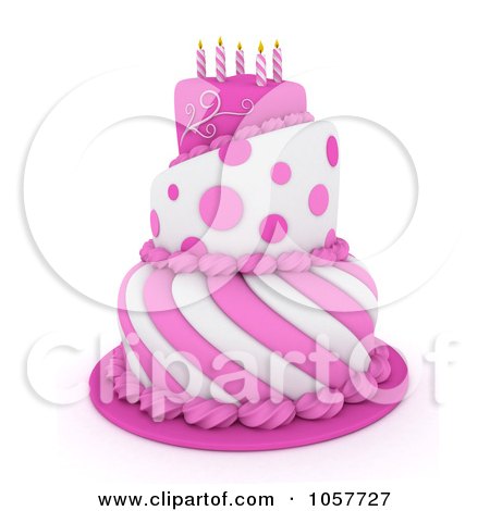 Royalty-Free CGI Clip Art Illustration of a 3d Pink And White Birthday Cake With Spiral Candles by BNP Design Studio