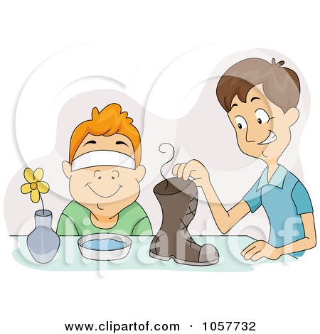 Royalty-Free Vector Clip Art Illustration of a Boy Tricking His Friend Into Smelling A Shoe by BNP Design Studio