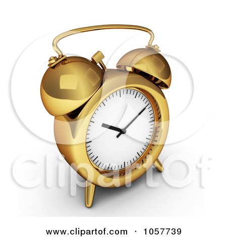 Royalty-Free CGI Clip Art Illustration of a 3d Golden Alarm Clock by BNP Design Studio