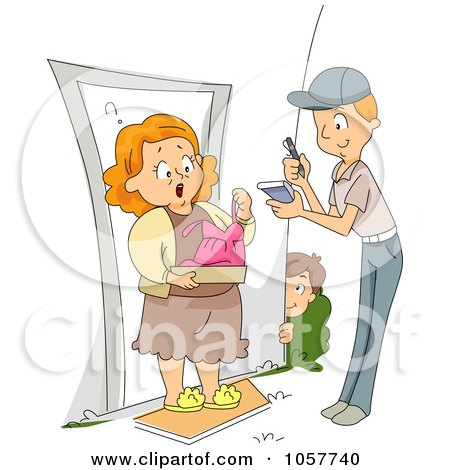 Royalty-Free Vector Clip Art Illustration of a Boy Having A Funny Dress Delivered To His Mom As A Prank by BNP Design Studio
