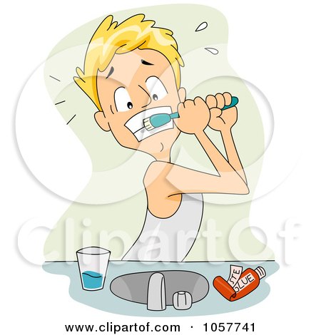 Royalty-Free Vector Clip Art Illustration of a Boy Discovering That His Toothpaste Has Been Replaced With Super Glue by BNP Design Studio