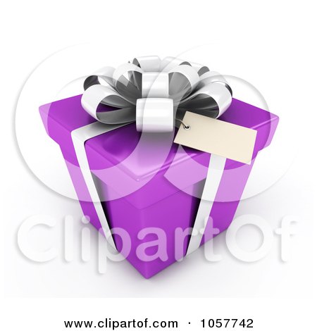 Royalty-Free CGI Clip Art Illustration of a 3d Purple Gift Box With A White Ribbon And Bow by BNP Design Studio