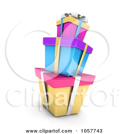 Royalty-Free CGI Clip Art Illustration of a 3d Stack Of Colorful Birthday Gift Boxes by BNP Design Studio