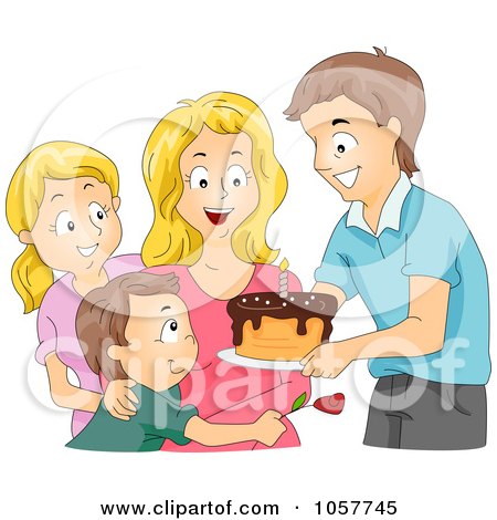Royalty-Free Vector Clip Art Illustration of a Family Giving A Birthday Cake To A Woman by BNP Design Studio