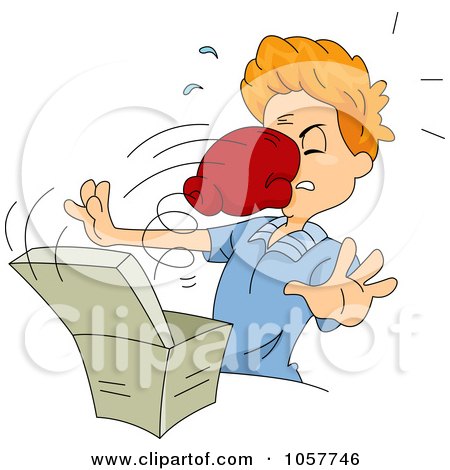 Royalty-Free Vector Clip Art Illustration of a Boxing Glove Punching A Man From A Box by BNP Design Studio
