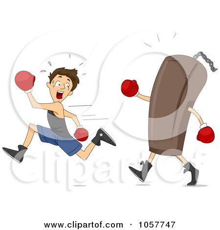 Royalty-Free Vector Clip Art Illustration of a Boy Running From A Punching Bag by BNP Design Studio