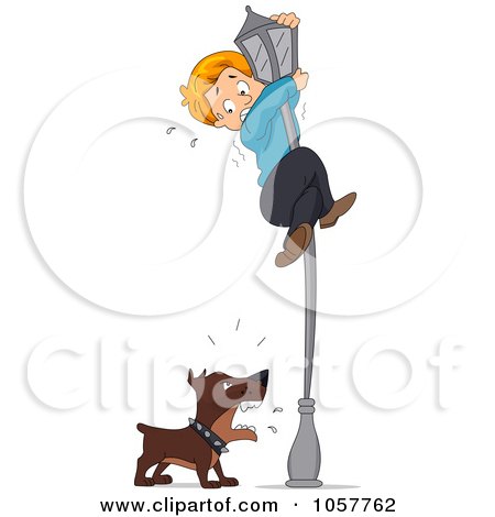 Royalty-Free Vector Clip Art Illustration of a Dog Chasing A Boy Up A Light Pole by BNP Design Studio