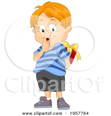 Royalty-Free Vector Clip Art Illustration of a Secretive Boy Hiding A Gift Behind His Back by BNP Design Studio