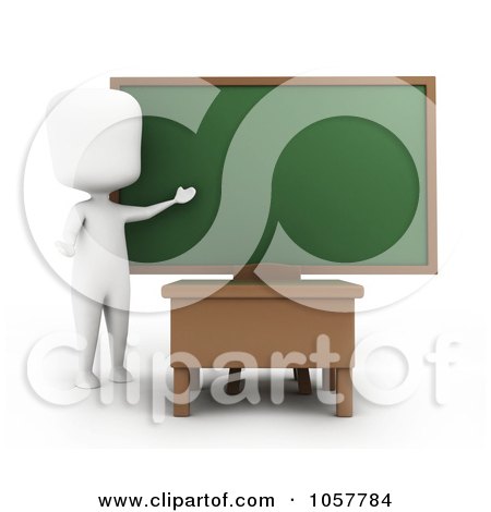 Royalty-Free CGI Clip Art Illustration of a 3d Ivory Man Teacher Presenting A Chalkboard by BNP Design Studio