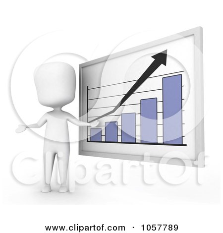 Royalty-Free CGI Clip Art Illustration of a 3d Ivory Man Discussing A Bar Graph by BNP Design Studio