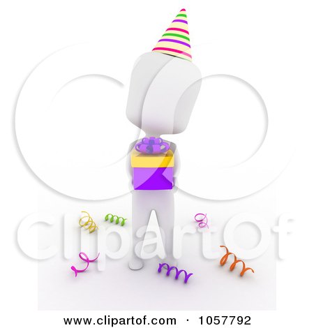 Royalty-Free CGI Clip Art Illustration of a 3d Ivory Man Holding A Birthday Gift by BNP Design Studio