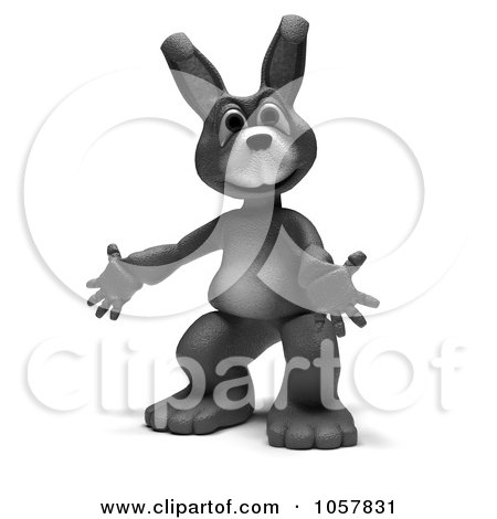 Royalty-Free CGI Clip Art Illustration of a 3d Gray Rabbit Presenting by KJ Pargeter