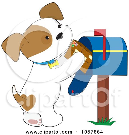 Royalty-Free Vector Clip Art Illustration of a Puppy Putting A Parcel In A Mailbox by Maria Bell