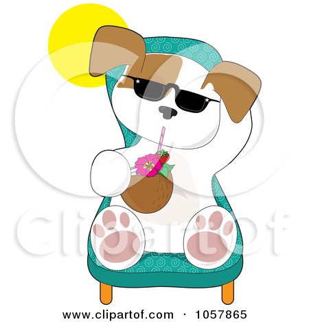 Royalty-Free Vector Clip Art Illustration of a Puppy Wearing Shades And Drinking A Beverage by Maria Bell