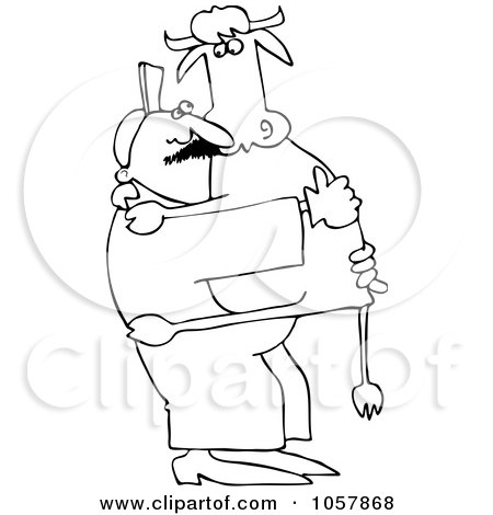 Royalty-Free Vector Clip Art Illustration of a Coloring Page Outline Of A Farmer Carrying A Cow In His Arms by djart