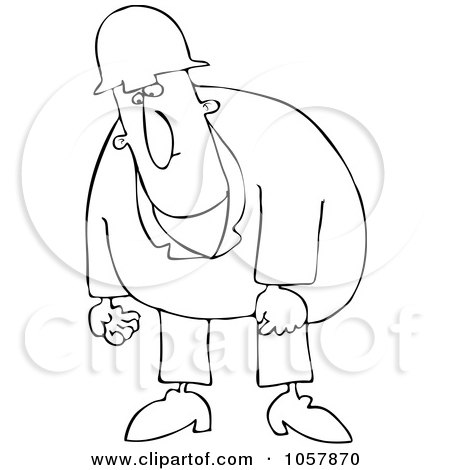 Royalty-Free Vector Clip Art Illustration of a Coloring Page Outline Of A Sad Worker Man Moping by djart