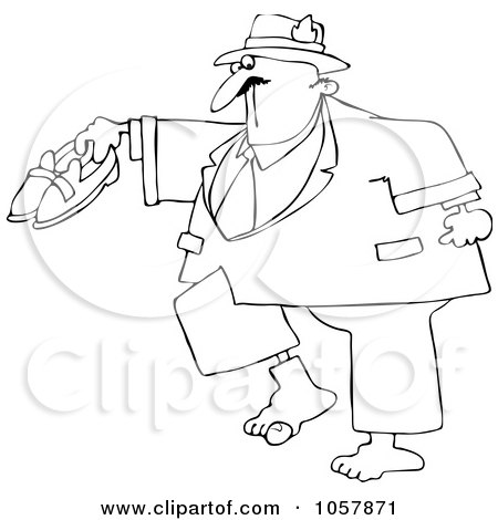 Royalty-Free Vector Clip Art Illustration of a Coloring Page Outline Of A Man With A Hole In His Sock by djart