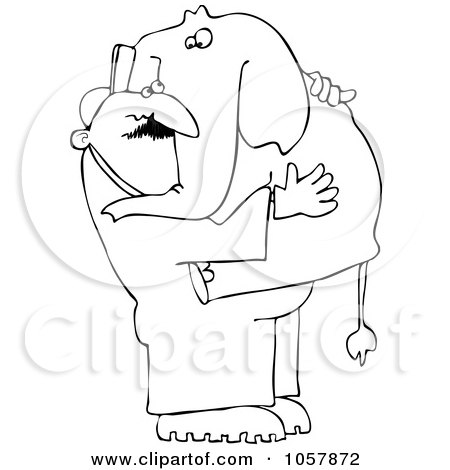 Royalty-Free Vector Clip Art Illustration of a Coloring Page Outline Of A Man Carrying An Elephant by djart