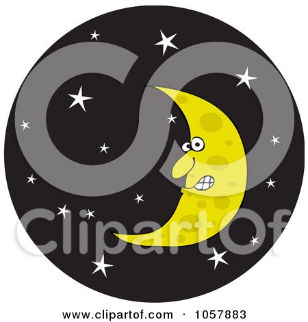 Royalty-Free Vector Clip Art Illustration of a Crescent Moon In A Starry Night Sky Circle by djart