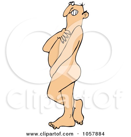 Royalty-Free Vector Clip Art Illustration of a Nude Shy Man Covering His Chest And Privates by djart