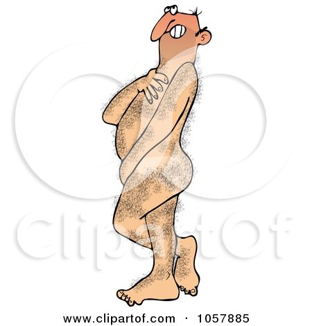 Royalty-Free Clip Art Illustration of a Hairy Nude Shy Man Covering Himself Up With His Arms by djart