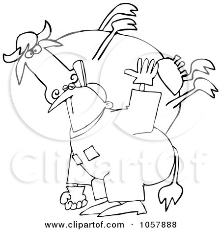 Royalty-Free Vector Clip Art Illustration of a Coloring Page Outline Of A Farmer Carrying A Cow by djart