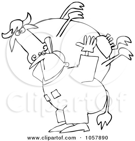 Royalty-Free Vector Clip Art Illustration of a Coloring Page Outline Of A Farmer Carrying A Heavy Cow by djart