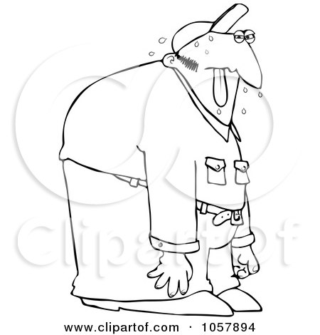 Royalty-Free Vector Clip Art Illustration of a Coloring Page Outline Of A Sweaty Man Hanging His Tongue Out by djart