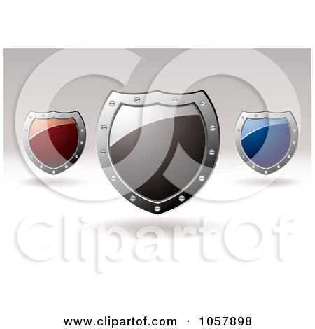 Royalty-Free Vector Clip Art Illustration of 3d Red, Gray And Blue Shield Signs With Copyspace by michaeltravers